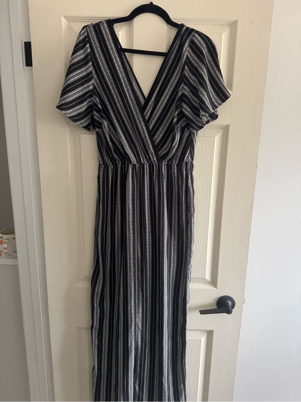 Xhilaration Black and White Striped V-Neck Maxi Jumpsuit